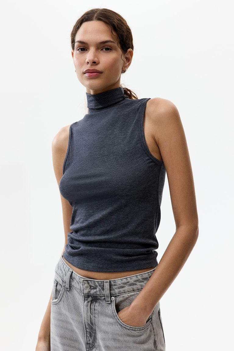 Sleeveless Mock Turtleneck Top