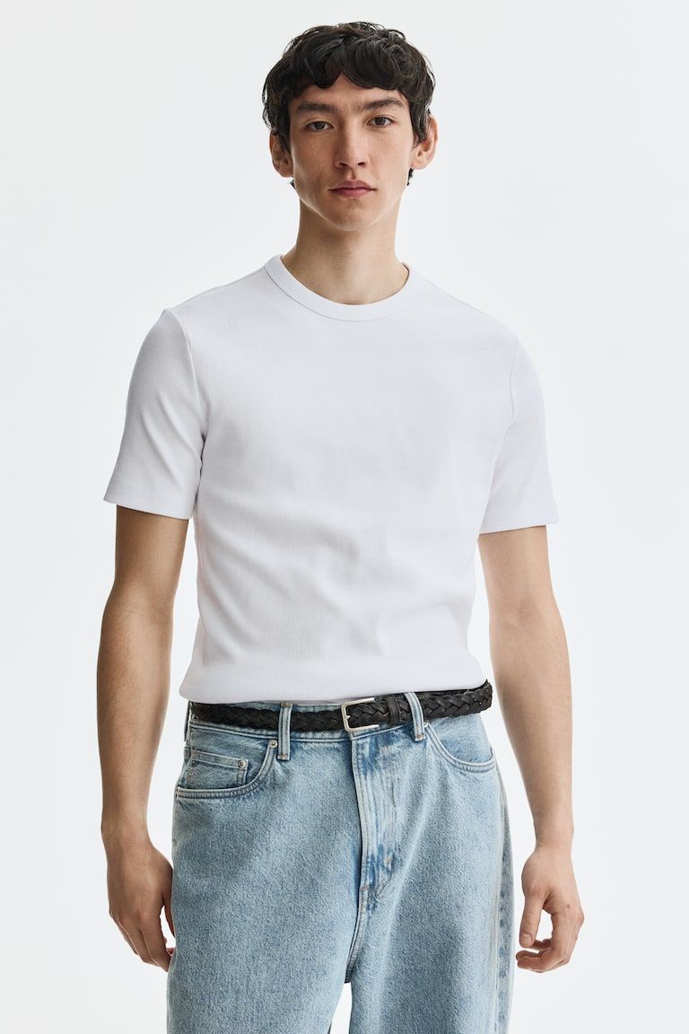 Slim-Fit Ribbed T-Shirt