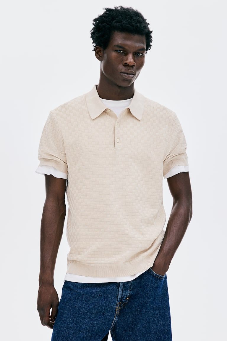 Slim-Fit Textured-Knit Polo Shirt