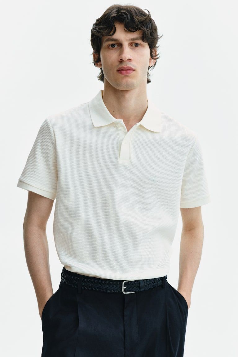 Slim-Fit Waffle-Knit Polo Shirt