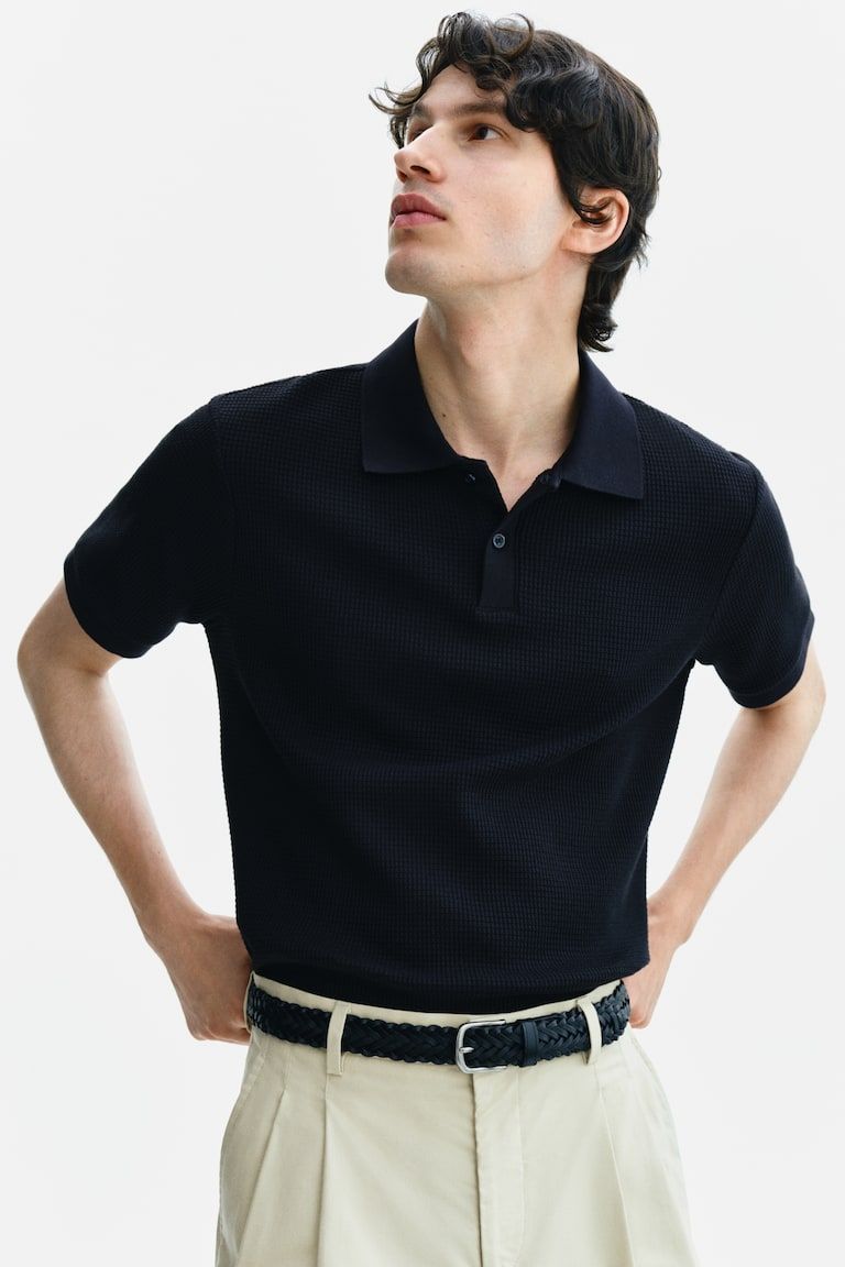 Slim-Fit Waffle-Knit Polo Shirt