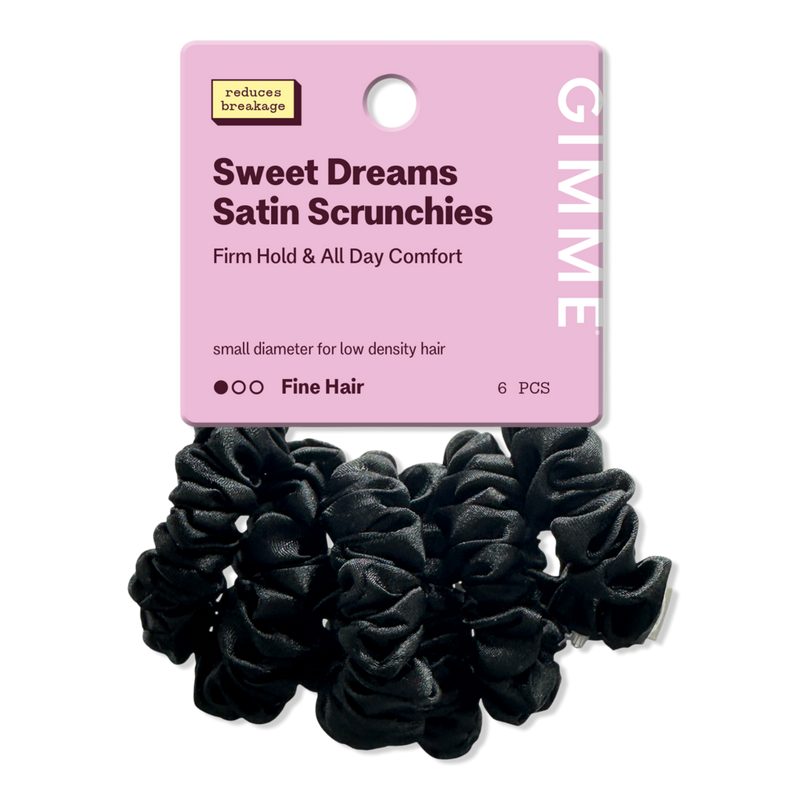 Slim Satin Hair Scrunchies - Black