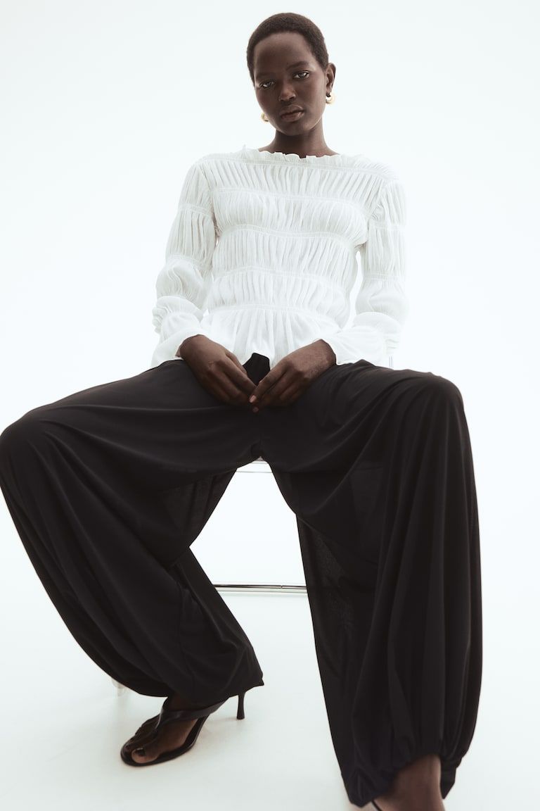 Smocked boat-neck top
