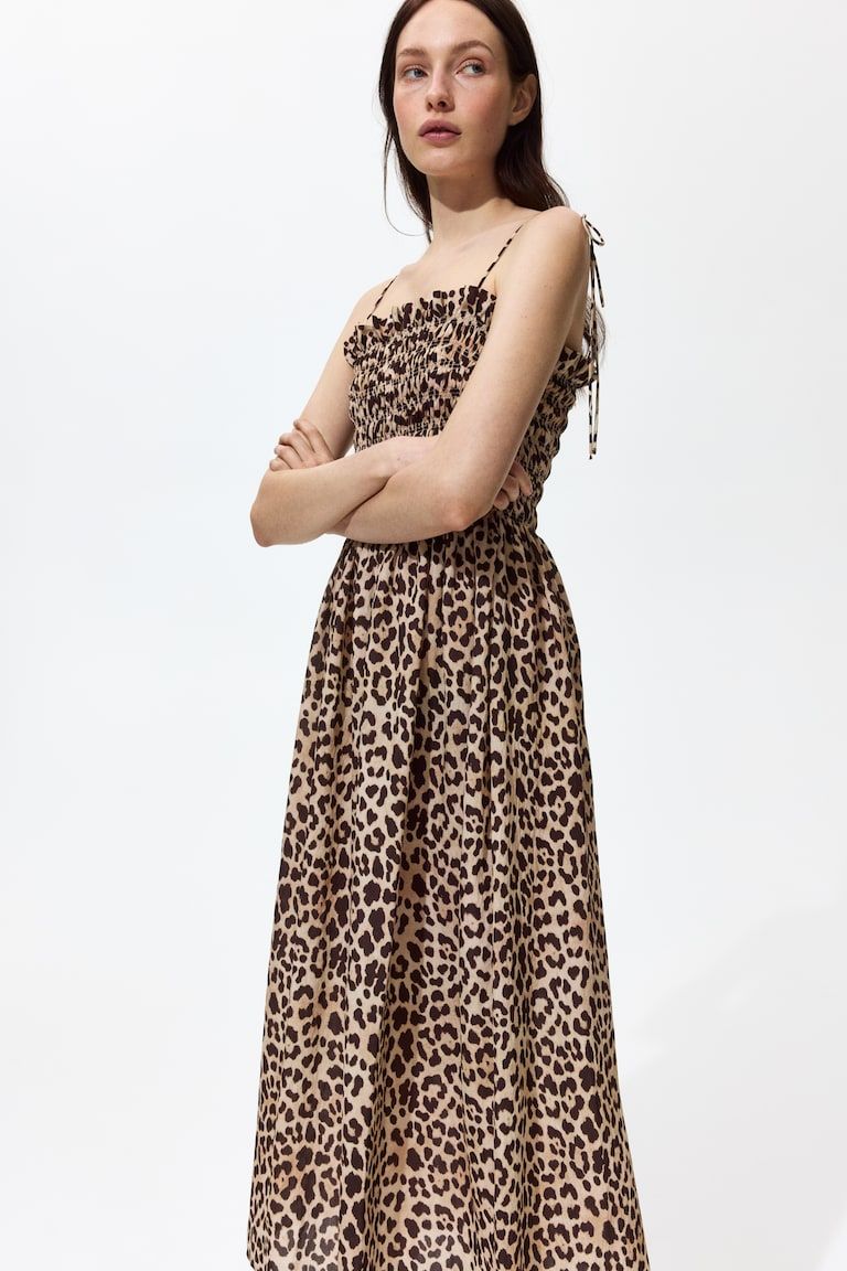 Smocked-Bodice Tie-Strap Dress