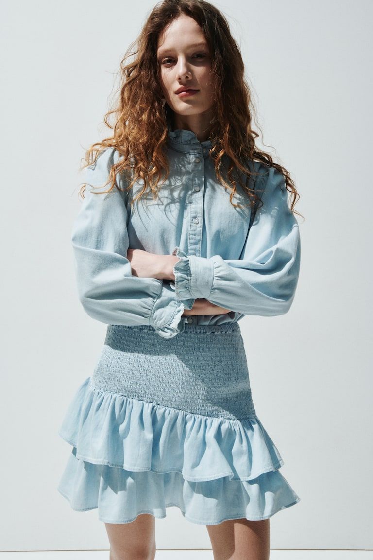 Smocked Denim Skirt