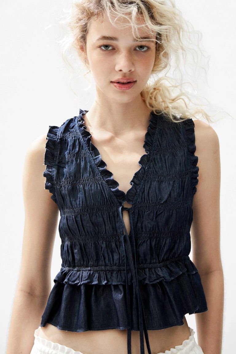 Smocked Denim Top