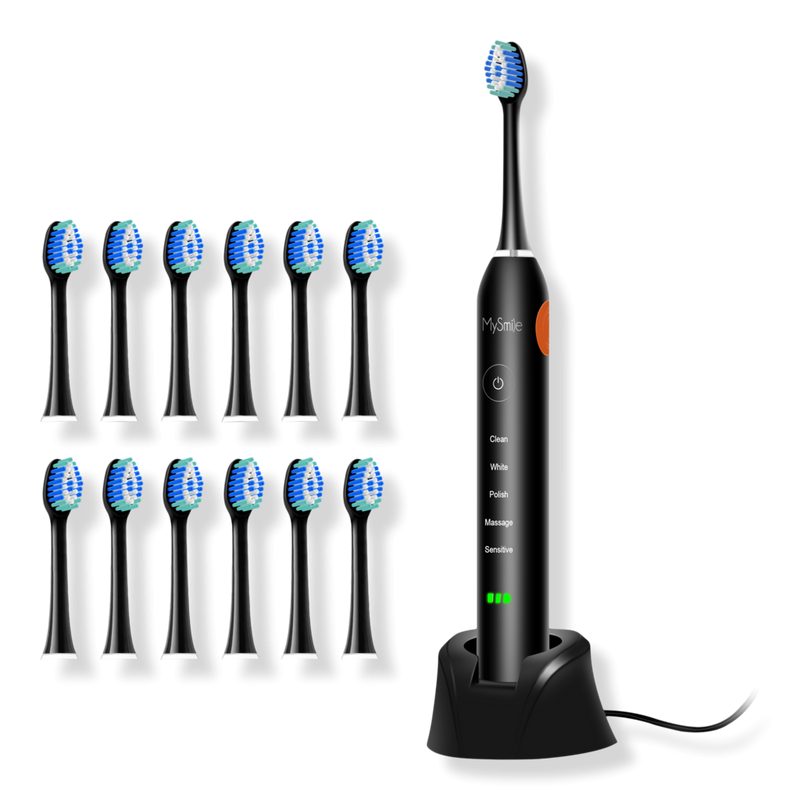 Sonic Toothbrush & Replacement Heads Bundle - Black