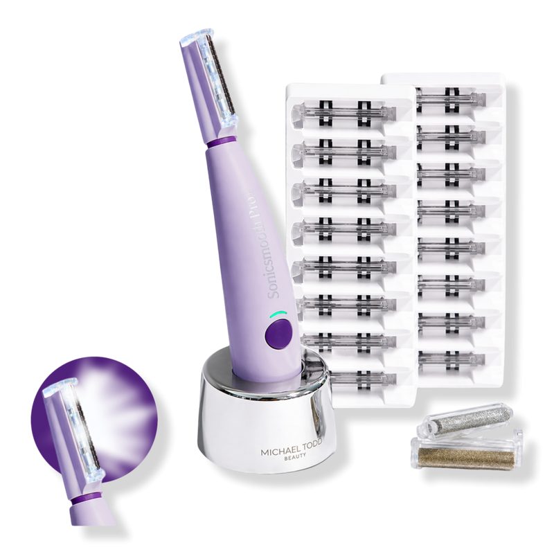 Sonicsmooth Pro+ Dermaplaning Peach Fuzz Remover LED light, 16 blades, 2 Exfoliation Tips - Lavender
