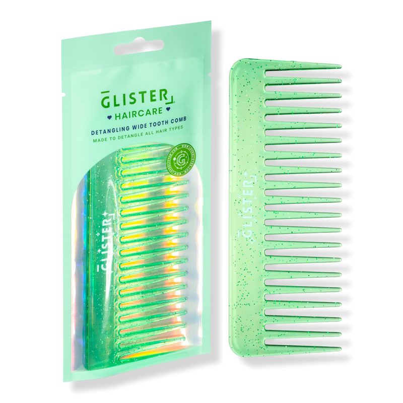 "Sparkle" Glitter-Infused Wide Tooth Detangling Comb - Green