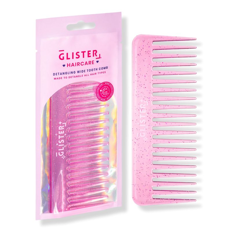 "Sparkle" Glitter-Infused Wide Tooth Detangling Comb - Pink