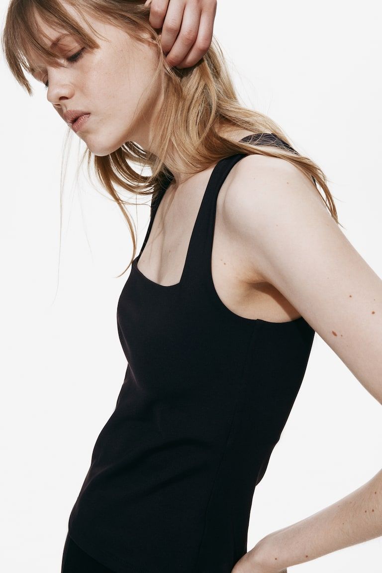 Square-Neck Jersey Top