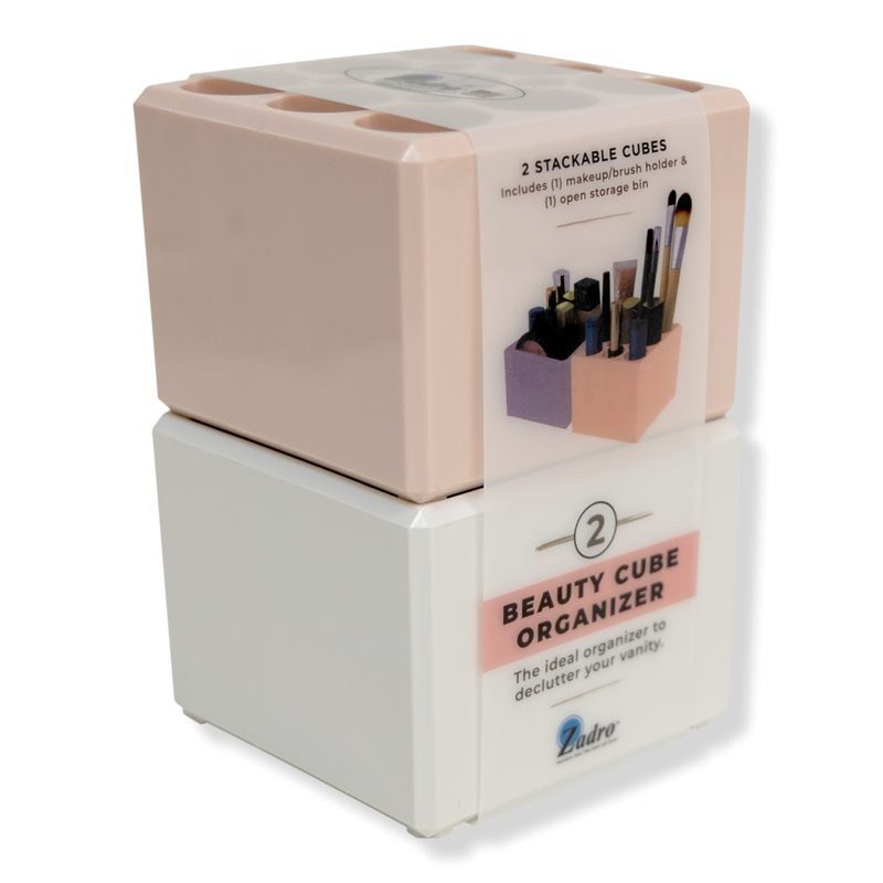 Stackable Makeup Organizer Set - Tray & Brush Organizer - White / Pink