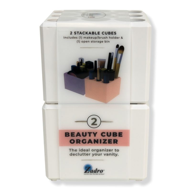 Stackable Makeup Organizer Set - Tray & Brush Organizer - White / White