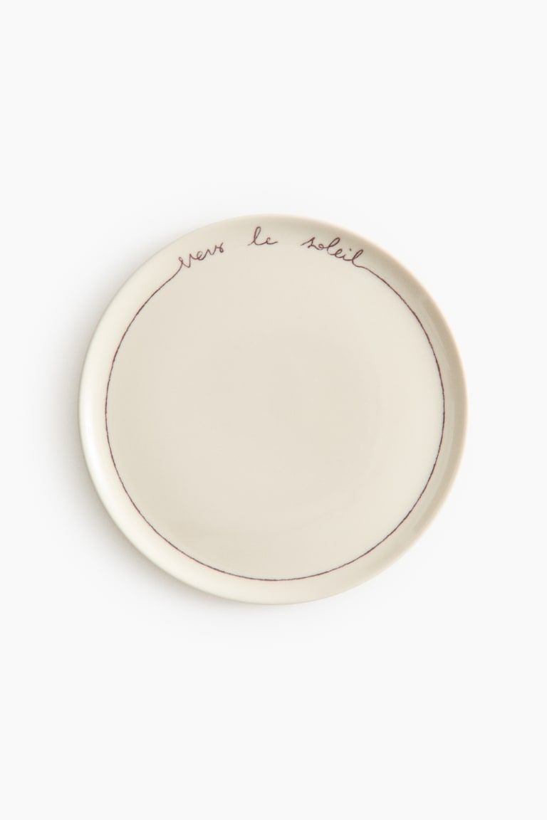 Stoneware Dinner Plate with Text Motif