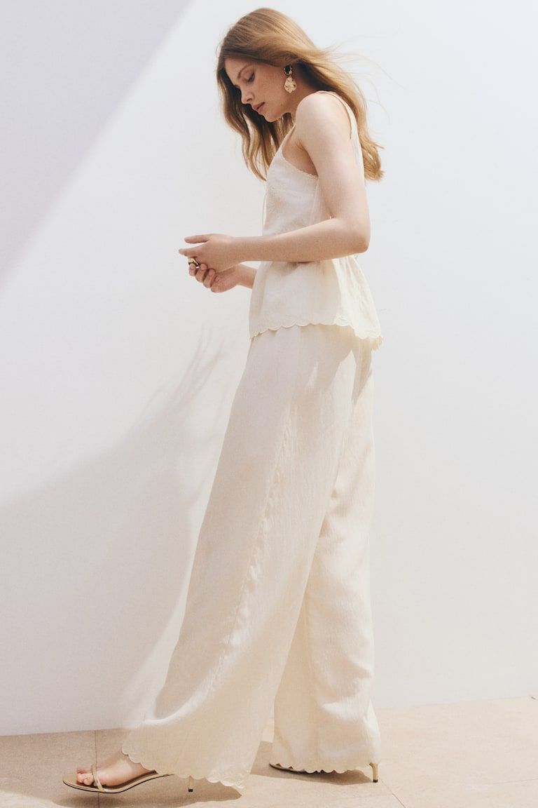 Straight-Leg Scalloped Pants