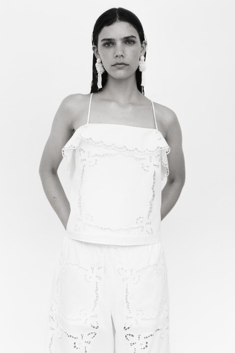 Strappy Top with Eyelet Embroidery
