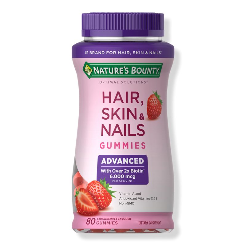 Strawberry Advanced Hair, Skin & Nails Gummy Vitamins with 2x Biotin