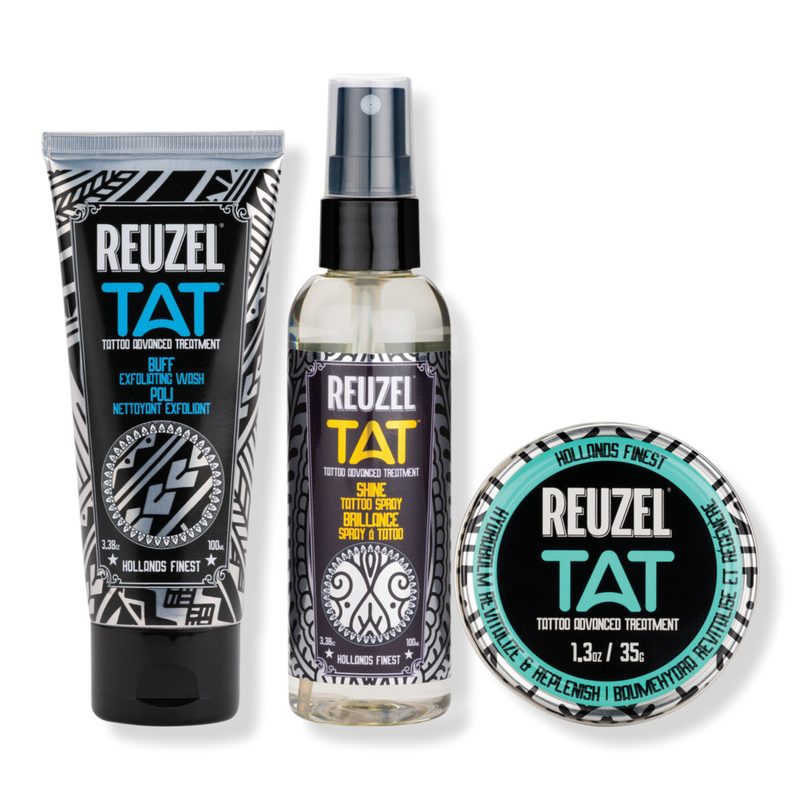 TAT HYDRABALM Tattoo Balm, Buff Exfoliating Cleanser, & Shine Tattoo Spray Trio