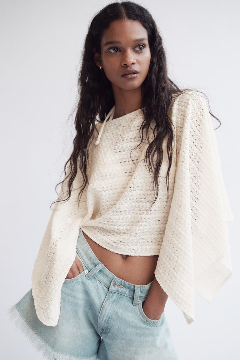 Textured-Knit Cape Top
