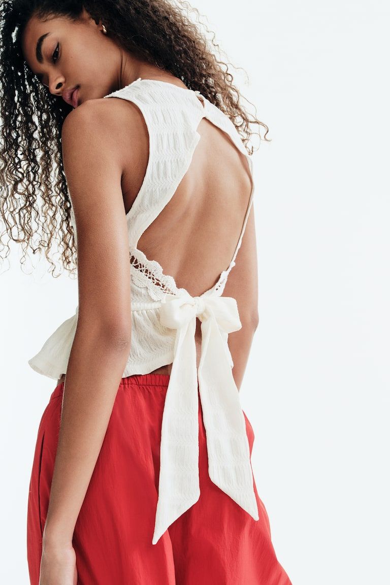 Textured Top with Crochet-Look Section