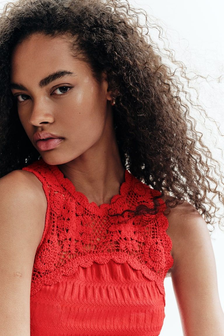 Textured Top with Crochet-Look Section