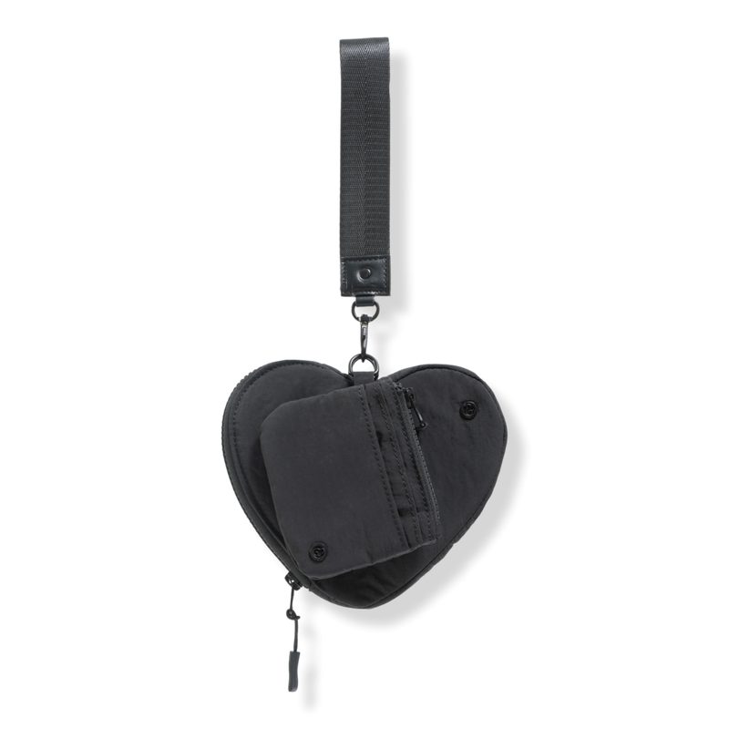 The Hold-All Sport Nylon 3 Piece Set Heart Zip Pouch, Card Case & Lanyard Key Chain - Black