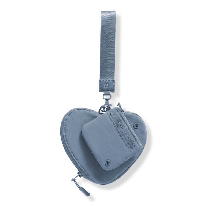 The Hold-All Sport Nylon 3 Piece Set Heart Zip Pouch, Card Case & Lanyard Key Chain - Denim