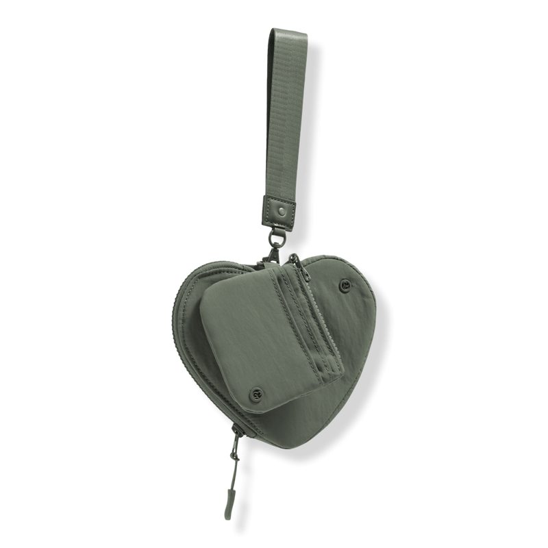 The Hold-All Sport Nylon 3 Piece Set Heart Zip Pouch, Card Case & Lanyard Key Chain - Sage
