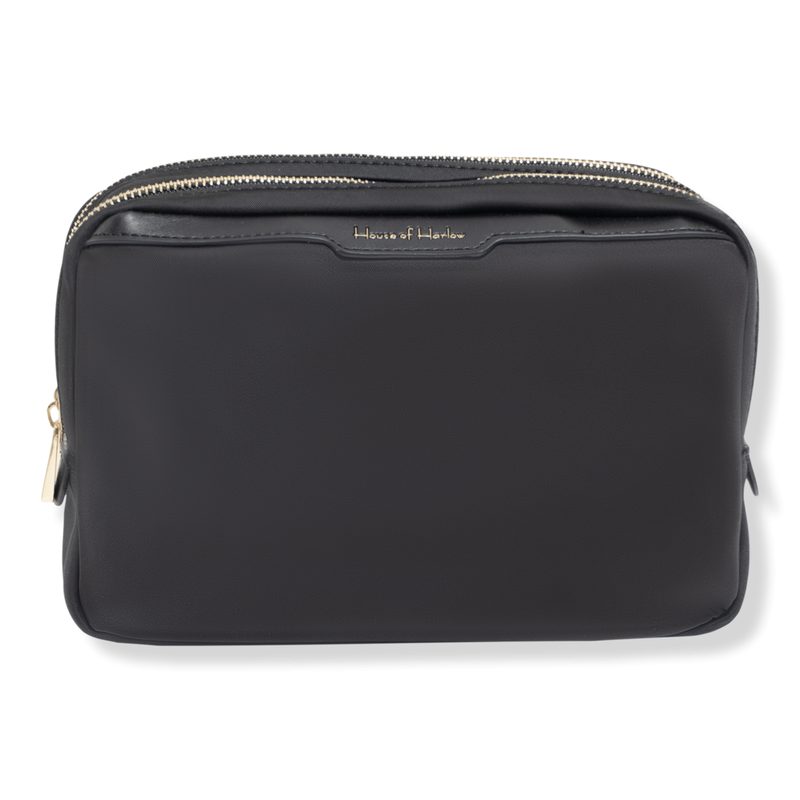 The Twill Nylon Double Compartment Cosmetic Bag - Black