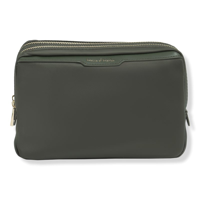 The Twill Nylon Double Compartment Cosmetic Bag - Olive