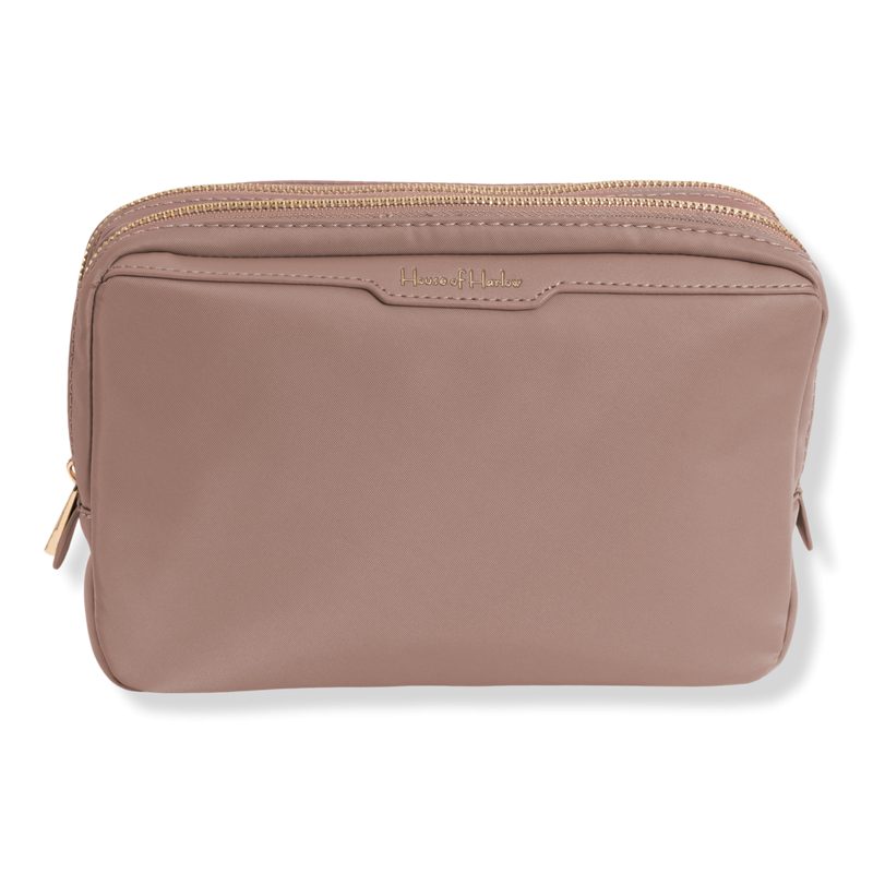The Twill Nylon Double Compartment Cosmetic Bag - Taupe