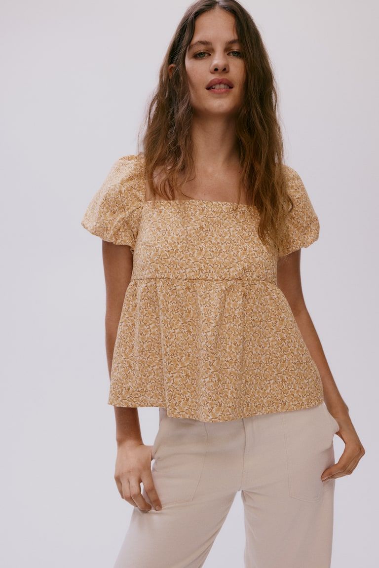 Tie-Back Puff-Sleeved Top