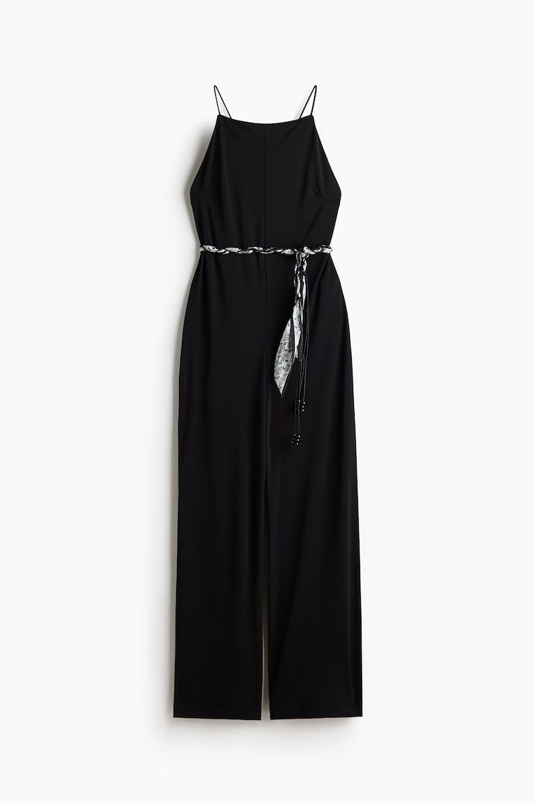 Tie-Belt Strappy Jumpsuit