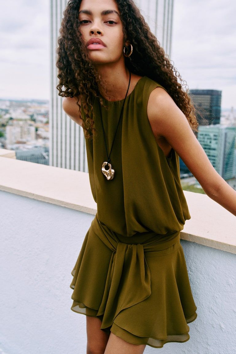 Tie-Detail Chiffon Dress