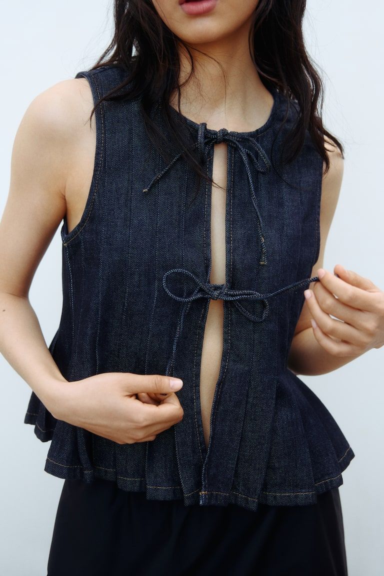 Tie-Detail Denim Vest