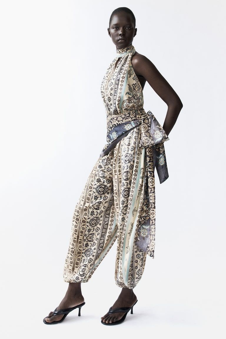 Tie-Detail Halterneck Jumpsuit