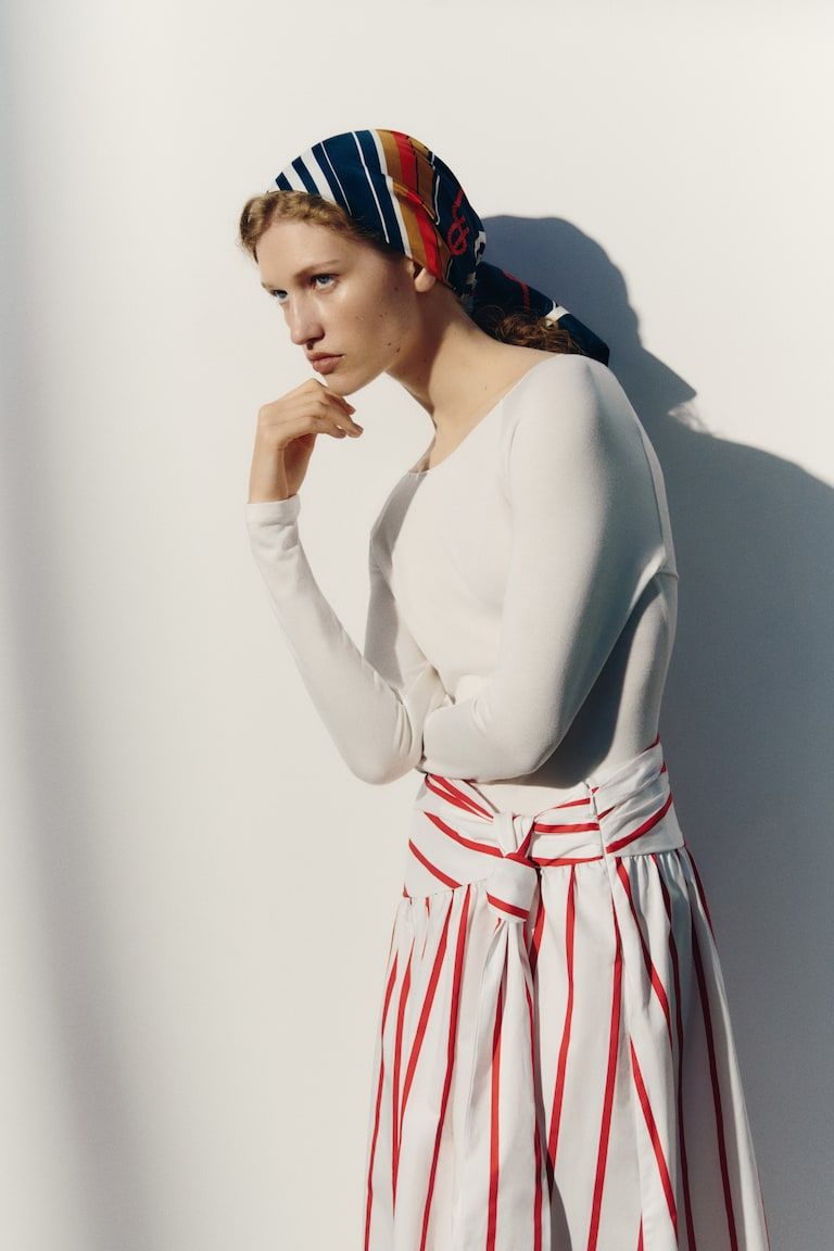Tie-Detail Poplin Skirt