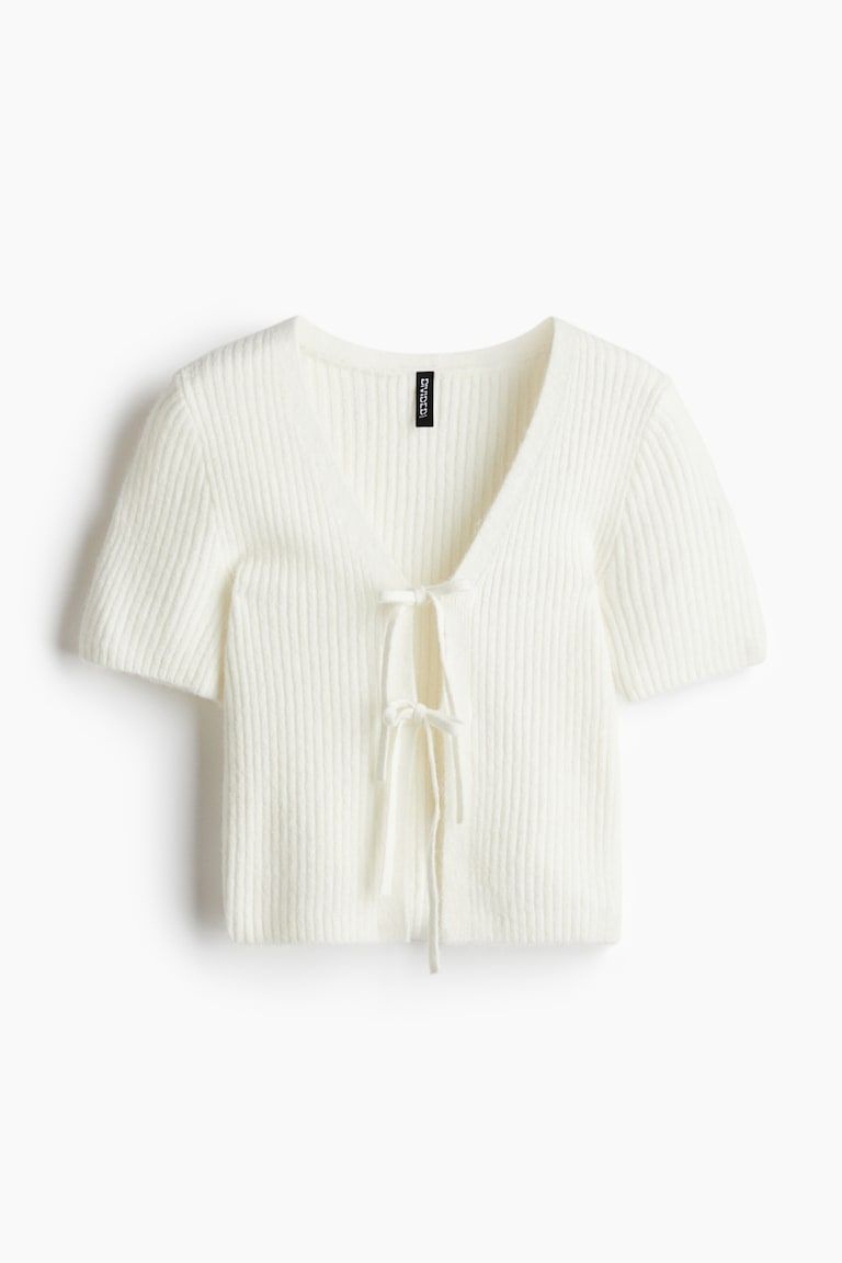 Tie-Detail Rib-Knit Top
