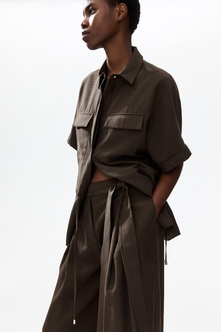Tie-Detail Twill Pants