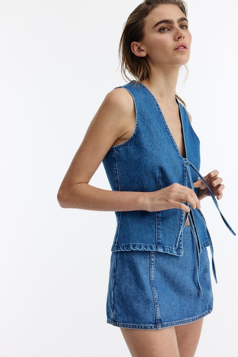 Tie-Front Denim Vest