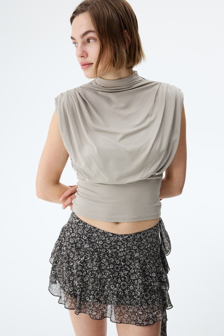 Tiered Draped-Panel Skirt