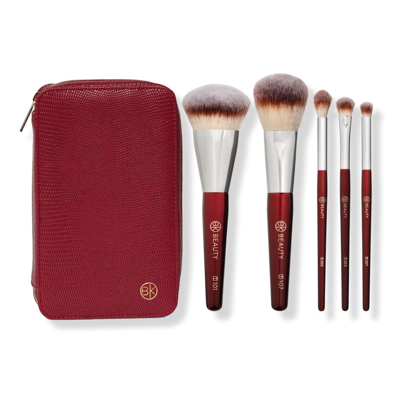 Travel Brush Set with Faux Leather Pouch