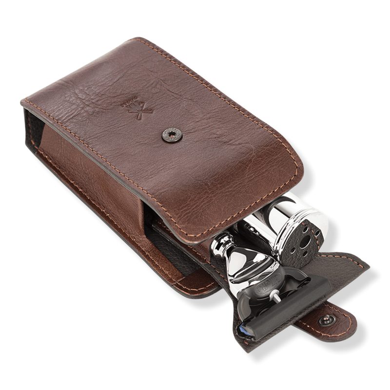Travel Florentine Leather Silvertip Fiber & Fusion Shaving Set - Brown