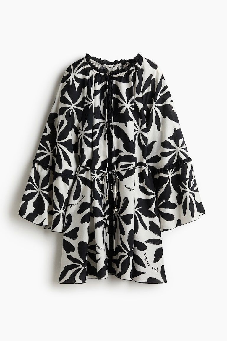 Trumpet-Sleeved Tunic Dress