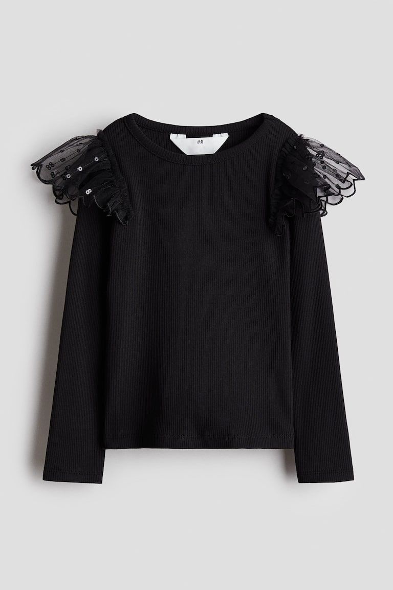 Tulle-Detail Cotton Top