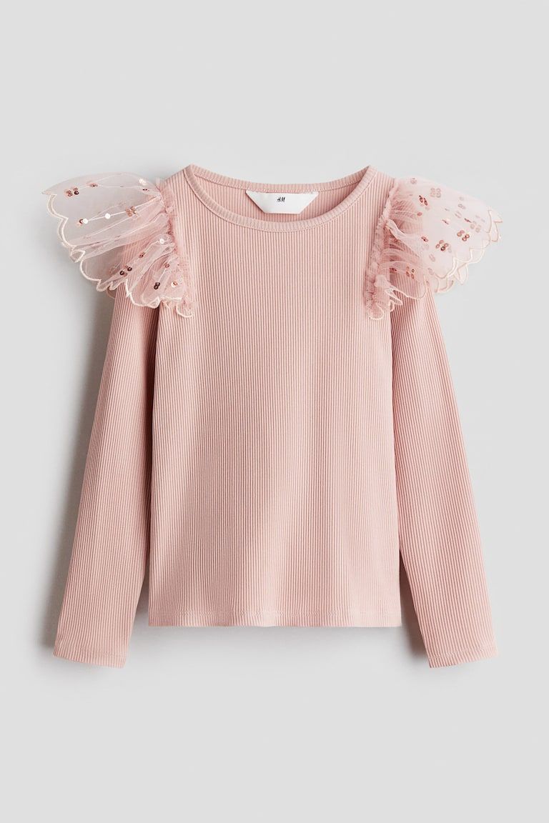 Tulle-Detail Cotton Top