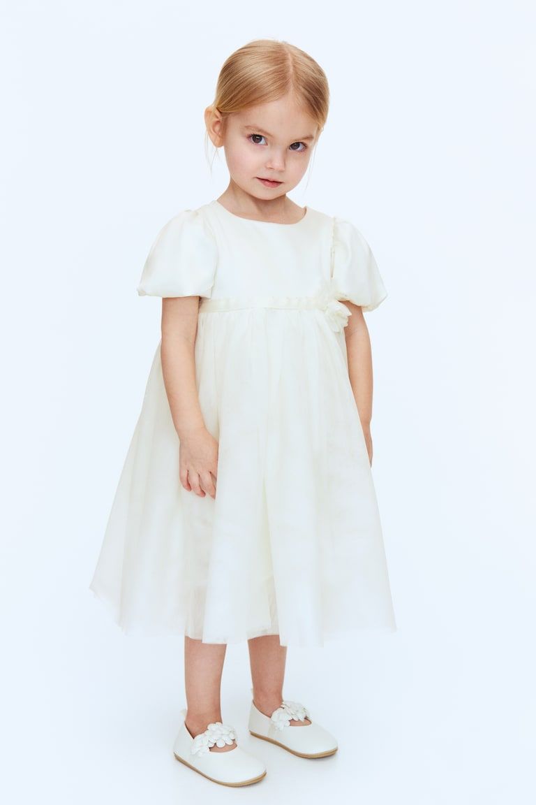 Tulle-Skirt Satin Dress
