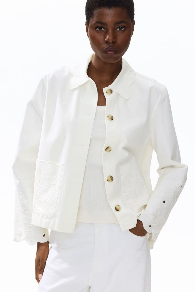 Twill Jacket with Eyelet Embroidery