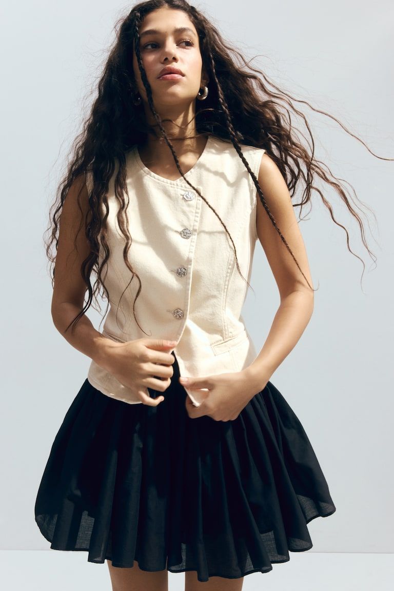 Twill Vest with Hammered Buttons