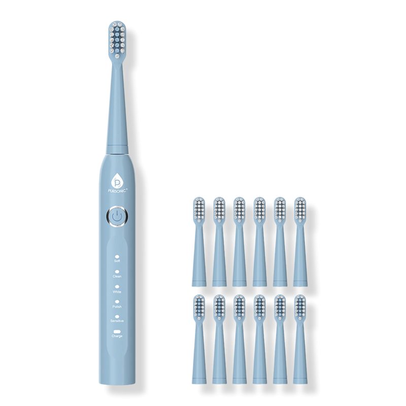 USB Rechargeable Electric Toothbrush with 12 Brush Heads - Blue